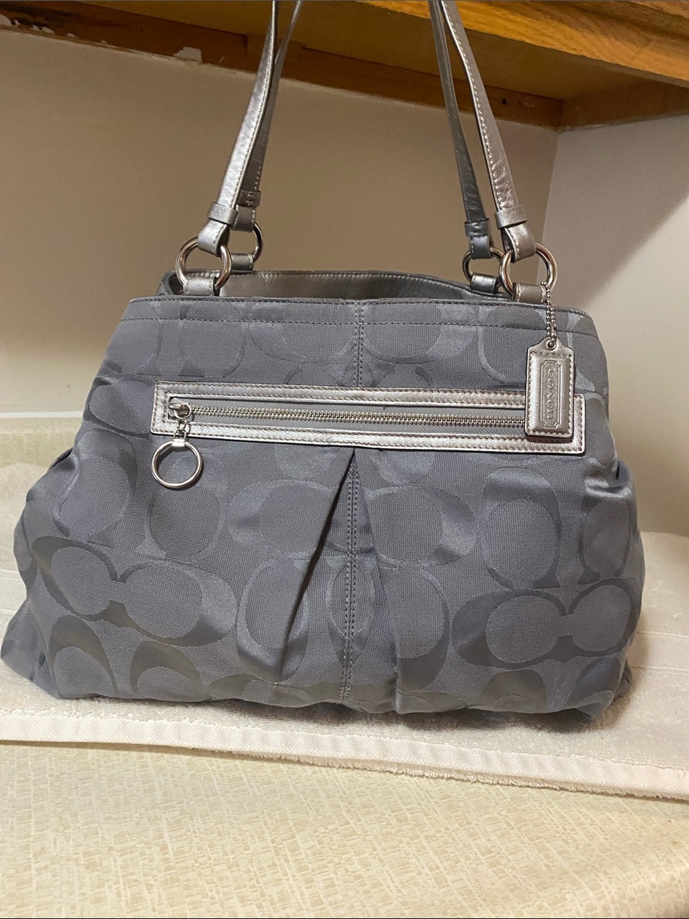 Coach Gray Signature Jacquard Shoulder Bag with Silver Hardware